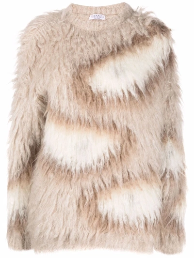 Brunello Cucinelli Paisley Fur-effect Sweater In 中性色