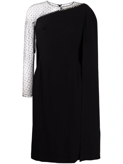 Shop Jenny Packham Asymmetric Cape-effect Dress In 黑色
