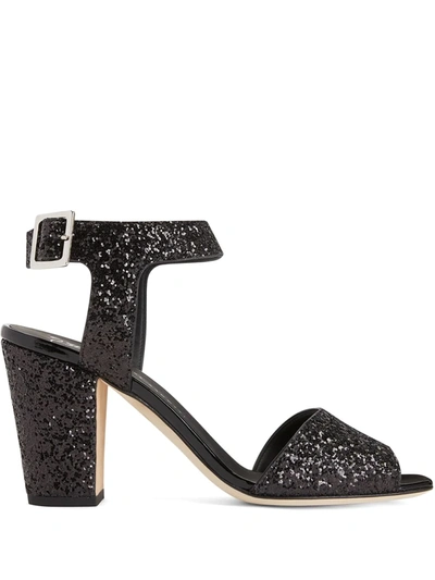 Shop Giuseppe Zanotti Emmanuelle 80mm Glitter Sandals In 黑色