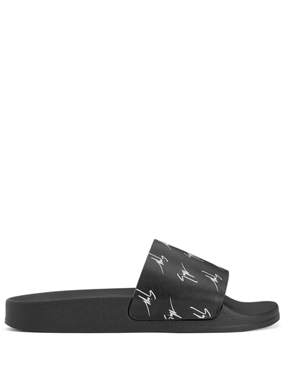 Giuseppe Zanotti Brett Logo-print Slides In 黑色