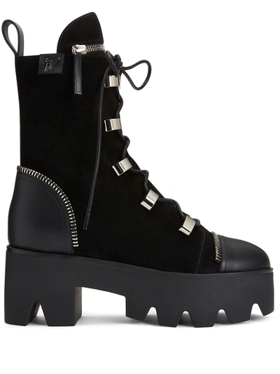 Shop Giuseppe Zanotti Juliett Platform Hiking Boots In 黑色