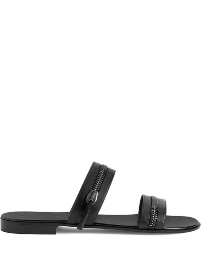 Shop Giuseppe Zanotti Brad Zip-detail Sandals In 黑色