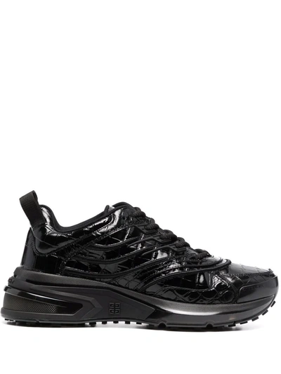 Shop Givenchy Crocodile-effect Lace-up Sneakers In 黑色