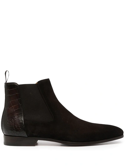 Shop Magnanni Crocodile-panel Leather Boots In 黑色