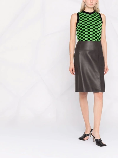 Shop Ferragamo Slim Leather Midi Skirt In 褐色