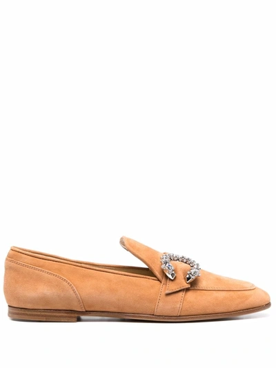 Shop Jimmy Choo Mani Suede Loafers In 褐色