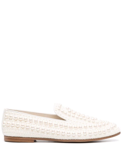 Shop Jimmy Choo Varsha Pearl-embellished Flat Loafers In White