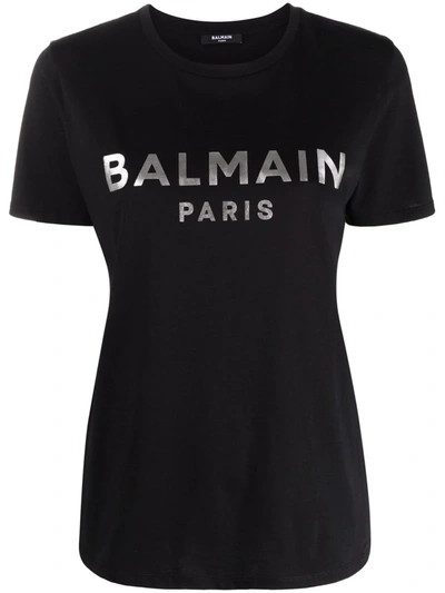 Shop Balmain Logo-print Cotton T-shirt In 黑色
