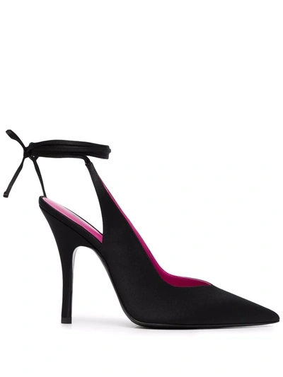 Attico Black Pointed-toe Tie-fastening Pumps In 黑色