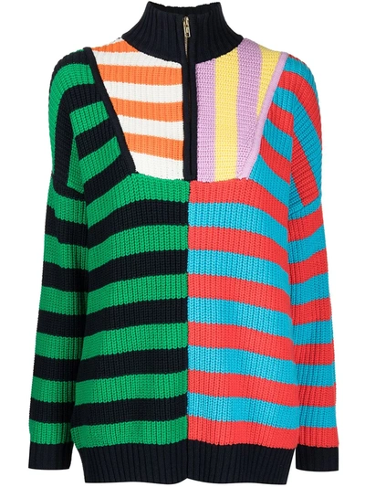 Shop Staud Cabana-stripe Zip-front Sweater In 彩色