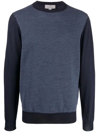 Shop Canali Two-tone Wool Sweater In 蓝色