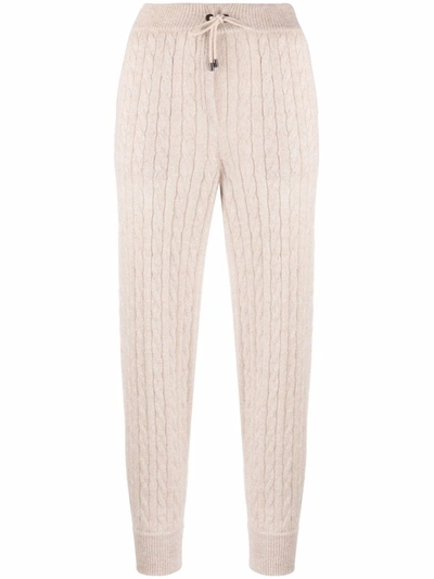 Shop Brunello Cucinelli Cable-knit Drawstring Trousers In 中性色