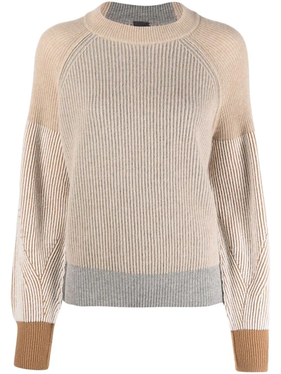 Shop Lorena Antoniazzi Ribbed Knit Colour-blocked Jumper In 灰色
