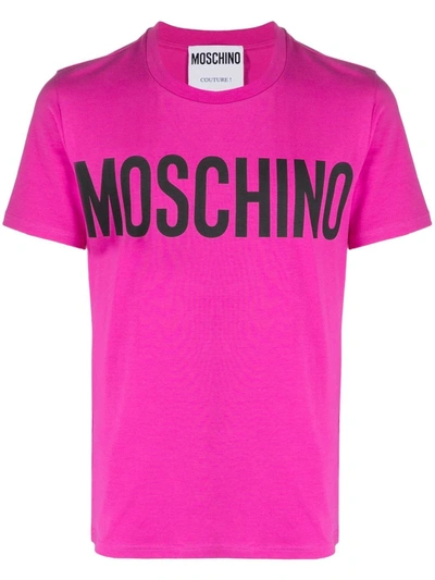 Shop Moschino Logo-print Short-sleeve T-shirt In 粉色