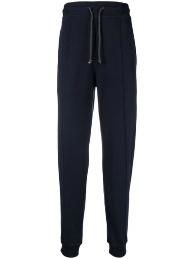 Shop Brunello Cucinelli Tapered-leg Pintuck-detail Track Pants In 蓝色