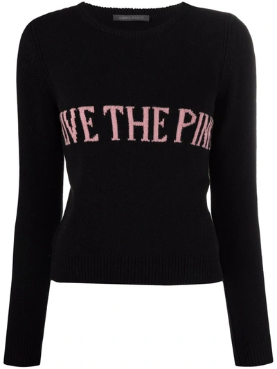 Shop Alberta Ferretti Intarsia-knit Slogan Jumper In 黑色