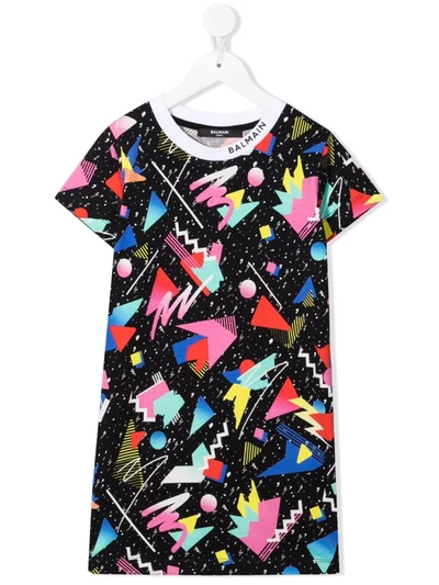 Shop Balmain Graphic-print Cotton T-shirt Dress In 黑色