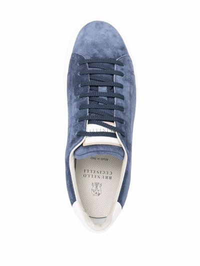 Shop Brunello Cucinelli Leather Sneakers In Blue