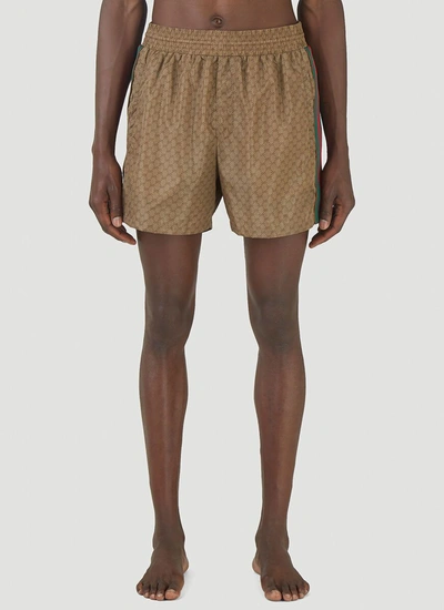 Shop Gucci Waterproof Gg Swim Shorts In Beige