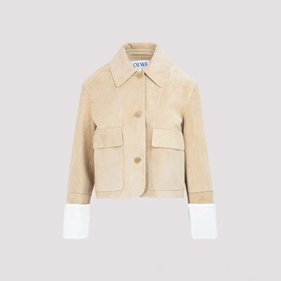 Shop Loewe Buttoned Leather Jacket In Beige