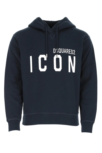 Shop Dsquared2 Icon Logo Print Hoodie In Navy