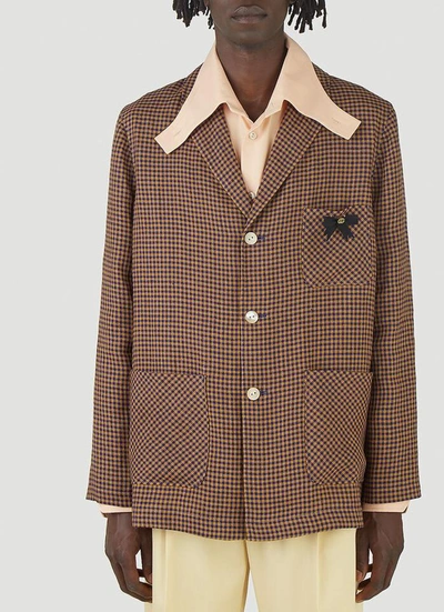 Shop Gucci Mini Check Single Breasted Jacket In Brown