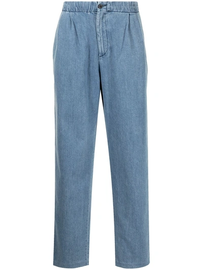 Shop Giorgio Armani Elasticated-waist Denim Trousers In 蓝色
