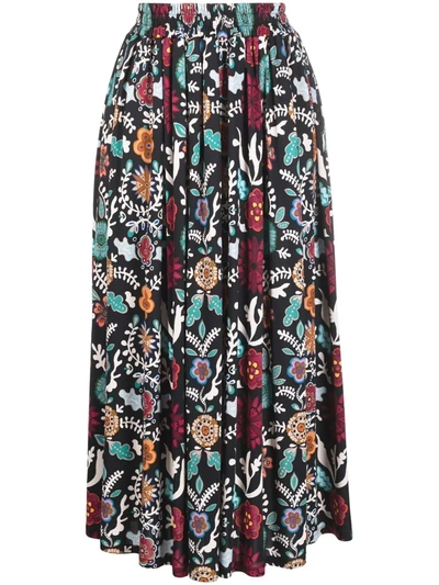 Shop La Doublej Floral-print Midi Skirt In 黑色