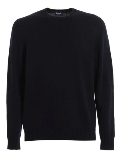 Shop Drumohr Navy Blue Merino Wool Crewneck Sweater