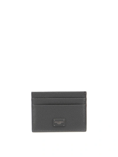Dolce & Gabbana Dauphine Leather Card Holder In Dark Grey 