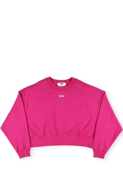Shop Msgm Logo Print Crewneck Sweatshirt In Pink