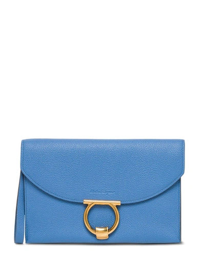 Shop Ferragamo Salvatore  Gancini Clutch Bag In Blue