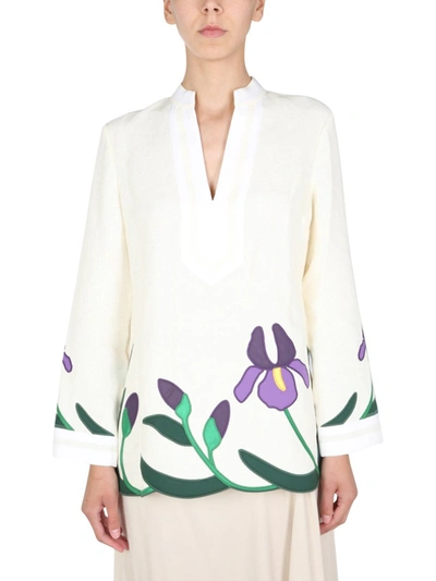 Shop Tory Burch Iris Embroidered Tunic Top In White