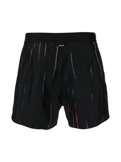 Shop Saint Laurent Stripe Print Swim Shorts In Black