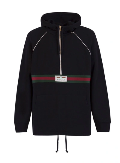 Shop Gucci Web And Label Hoodie In Nero