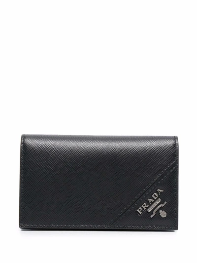 Shop Prada Logo Plaque Cardholder In Nero