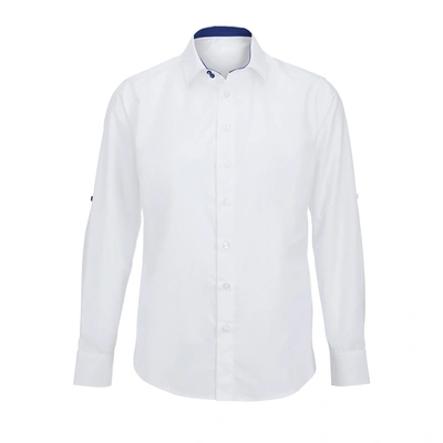 Shop Alexandra Mens Roll Sleeve Hospitality Work Shirt (white/ Royal)