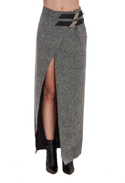 Shop Attico The  Front Slit Wrap Maxi Skirt In Grey