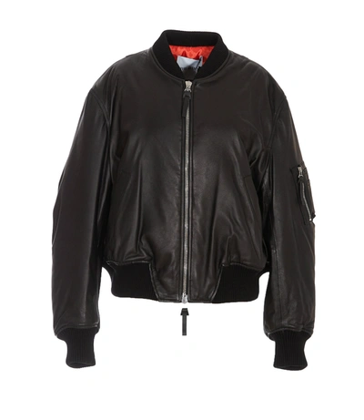 Shop Attico The  Leather Bomber Jacket In Black