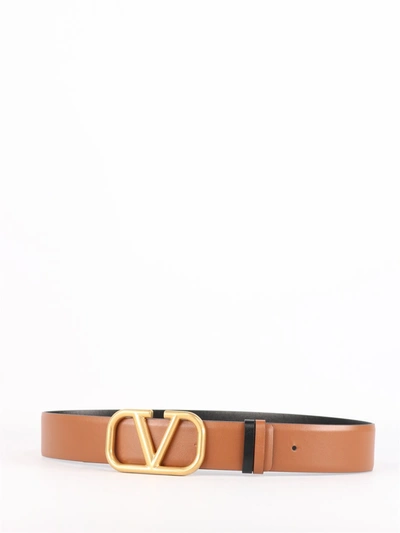 Shop Valentino Vlogo Reversible Belt In Brown