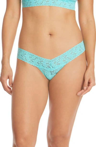 Hanky Panky Signature Lace Original-rise Rolled Thong In Bright Aqua Blue