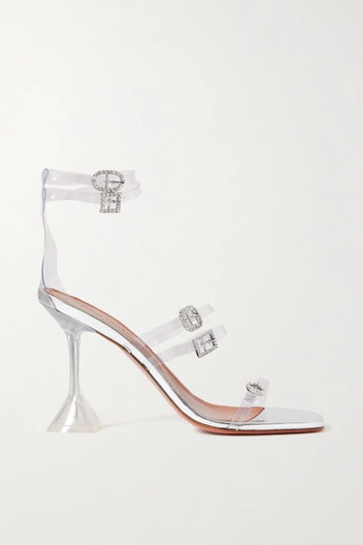 Shop Amina Muaddi Robyn Crystal-embellished Pvc Sandals In White