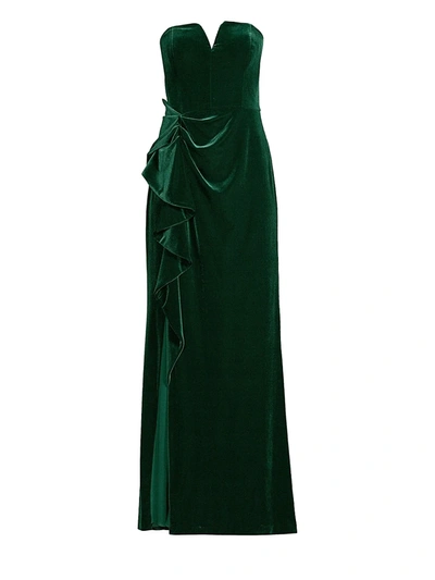 Shop Aidan Mattox Women's Strapless Ruched Velvet Gown In Emerald