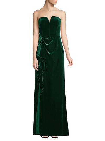 Shop Aidan Mattox Women's Strapless Ruched Velvet Gown In Emerald