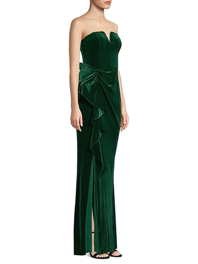 Shop Aidan Mattox Women's Strapless Ruched Velvet Gown In Emerald