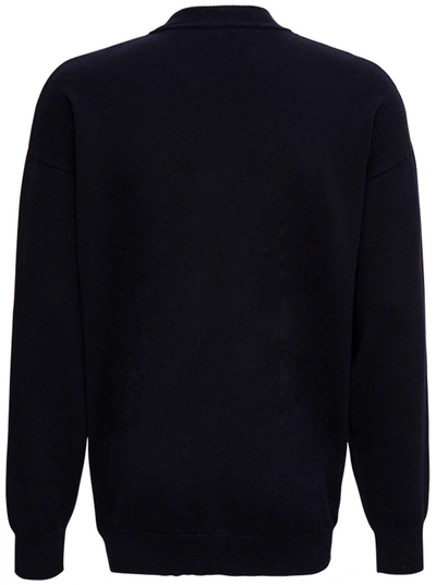 Shop Versace Cotton Blend Sweater With Logo In Blu