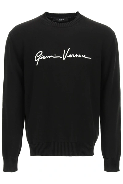 Shop Versace Signature Knit In Black