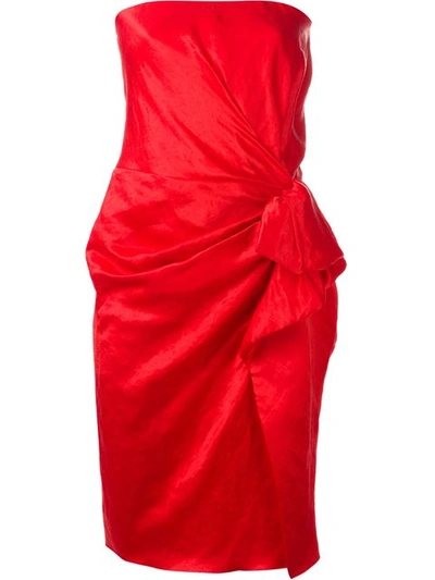 Lanvin Linen Blend Duchesse Bustier Dress In Rouge