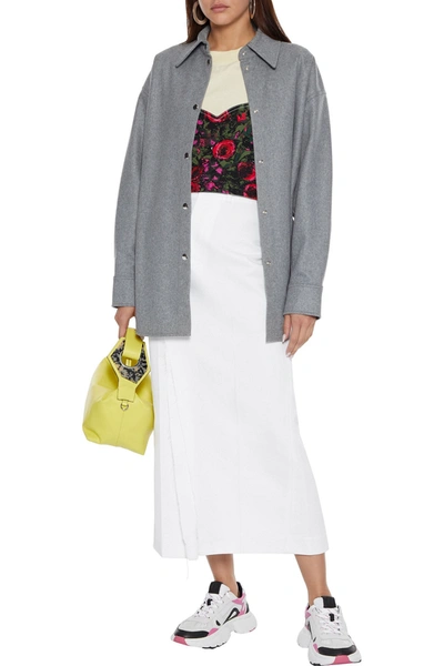 Shop Marni Distressed Cotton-twill Midi Skirt In White