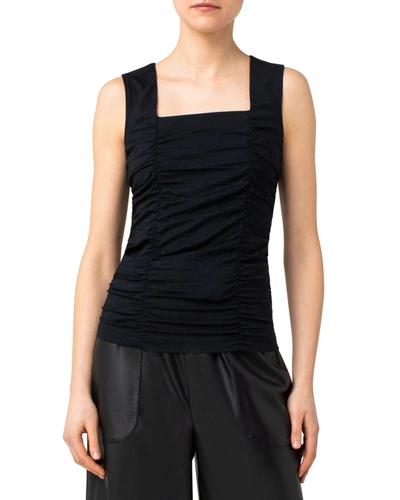 Shop Akris Punto Ruched Square-neck Sleeveless Top In Black